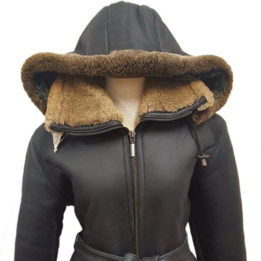 Ultra-soft Sheepskin Imitation Shearling Women’s Hooded Belted Short Jacket